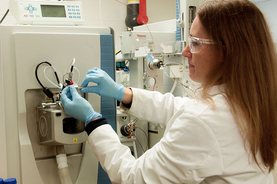 Researcher using lab scope